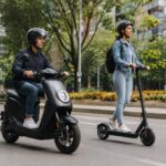 Imagen ilustrativa de personas que utilizan una motocicleta eléctrica y un scooter.