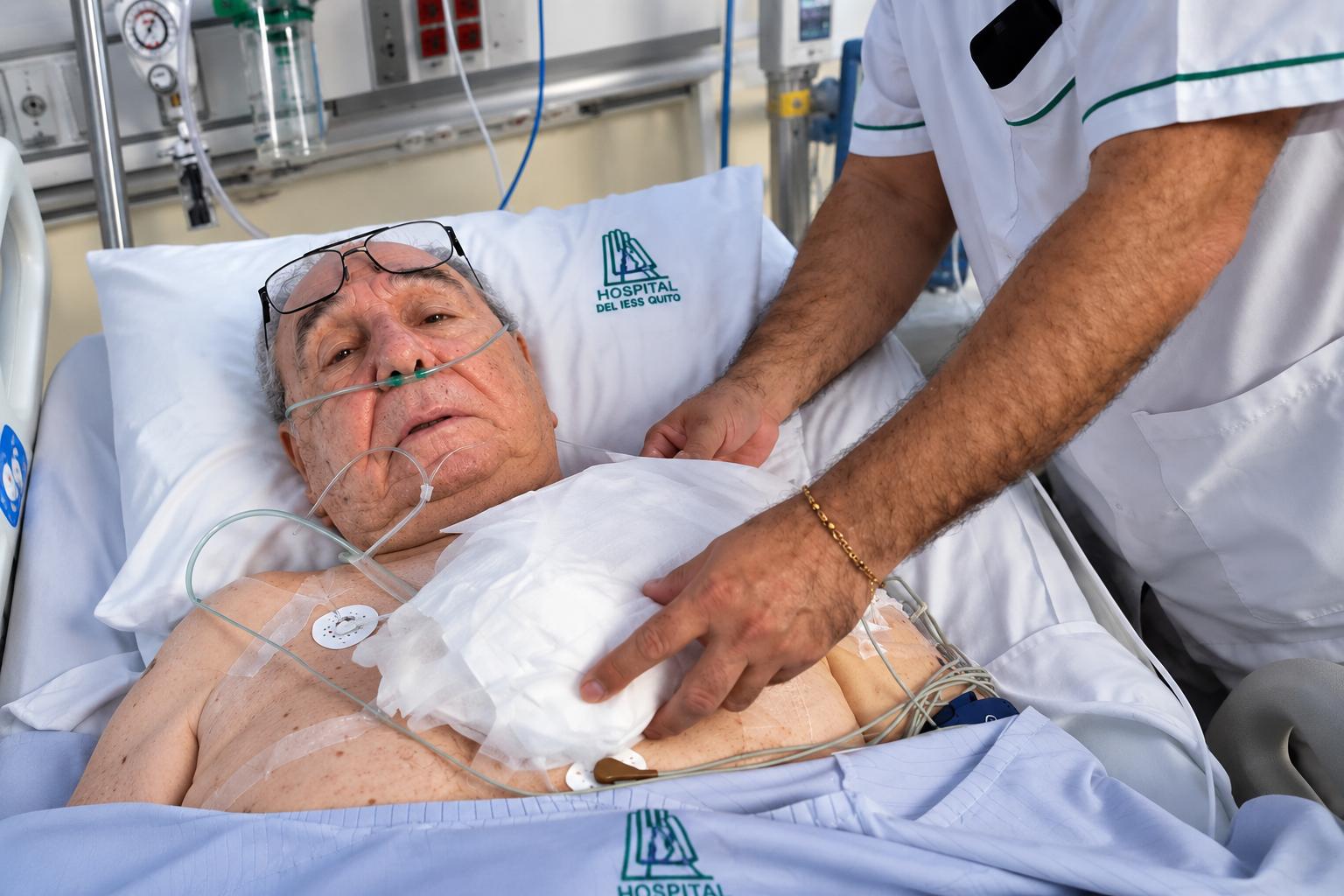 Abdalá Bucaram recibe atención junto a una cama hospitalaria.