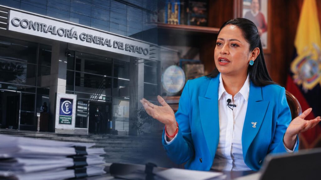 Composición gráfica con la sede de Contraloría y Paola Pabón.