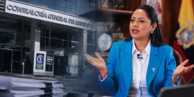 Composición gráfica con la sede de Contraloría y Paola Pabón.