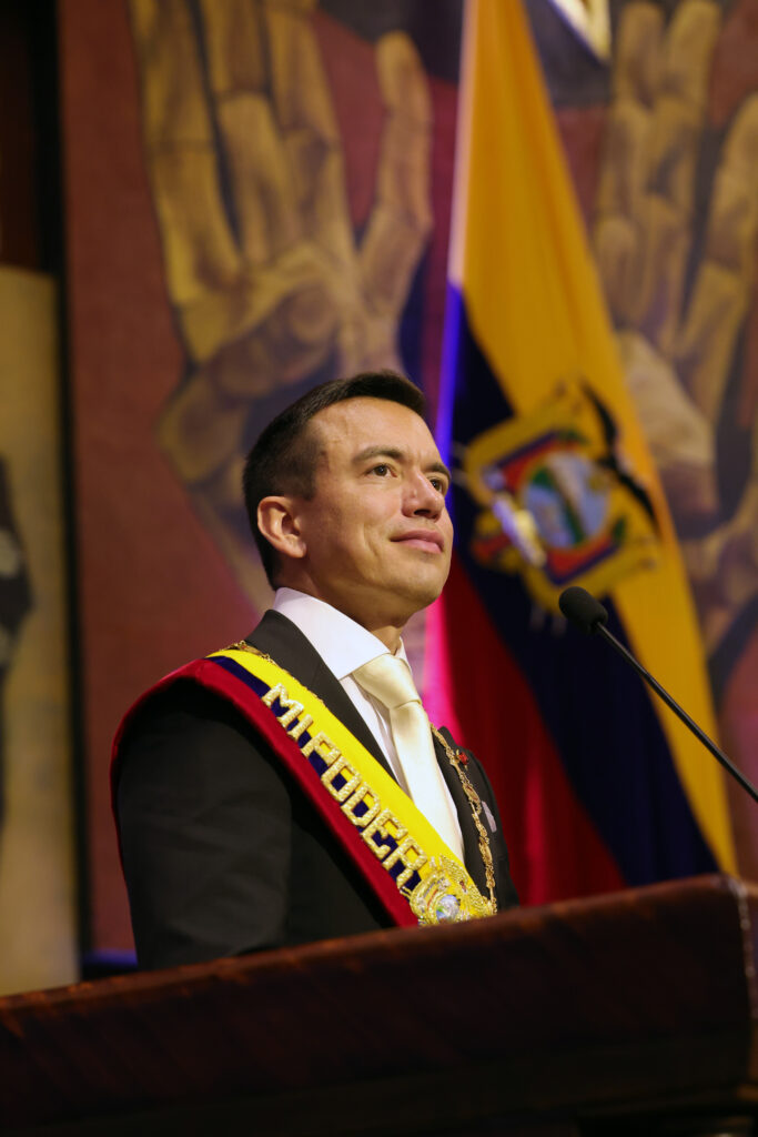 Daniel Noboa durante el Informe a la Nación del 24 de mayo de 2026, fotografía de archivo.