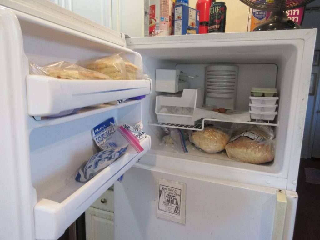 Congelador de una refrigeradora doméstica con la puerta abierta; imagen de referencia