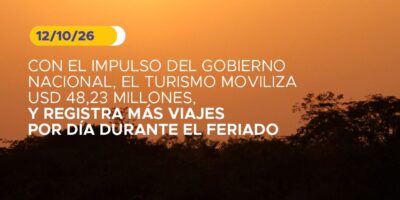 Gráfica del Ministerio de Producción sobre el feriado: «El turismo moviliza USD 48,23 millones y registra más viajes por día durante el feriado», 12 de octubre de 2026.