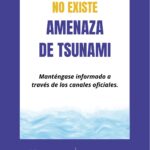 Gráfica oficial de la Secretaría Nacional de Gestión de Riesgos con el texto «No existe amenaza de tsunami» y el pedido de mantenerse informado a través de los canales oficiales, difundida el 9 de octubre de 2026.