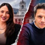 Composición de los retratos de María Fernanda Guillén y Wilson Merino con un edificio de Quito al fondo.